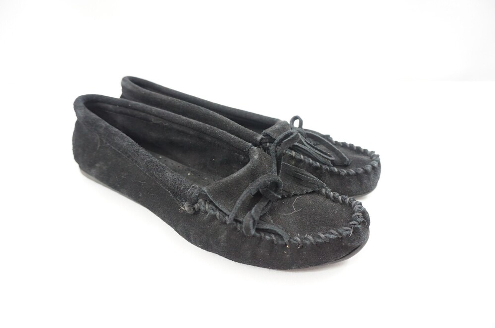 Minnetonka Driving Shoes Women 10 Kiltie Hardsole Moccasin 400 Black Suede Used